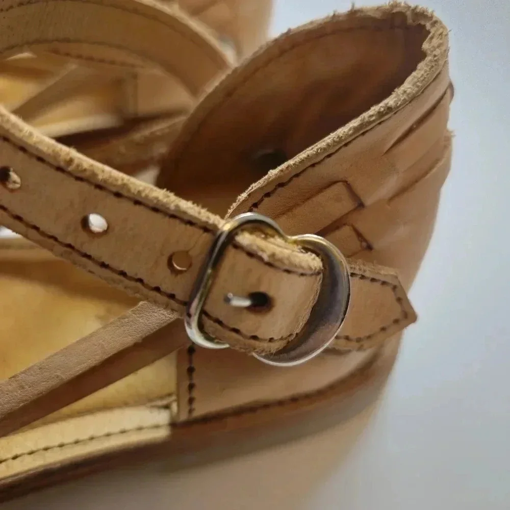 Kids Neutral Leather Huarache Sandals with Multicolor Stripes